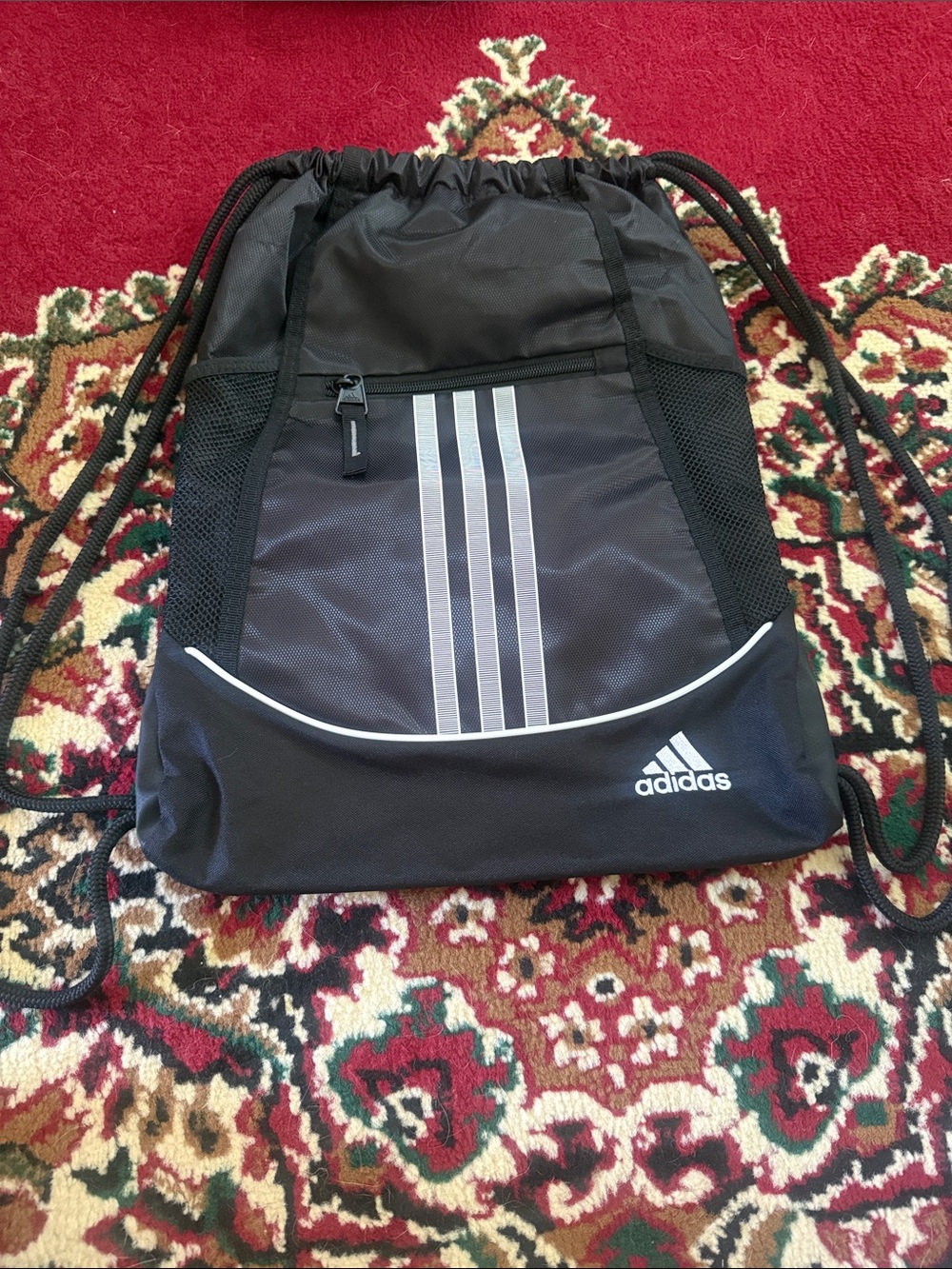 Adidas Black White Grey Drawstring Backpack Bag EUC